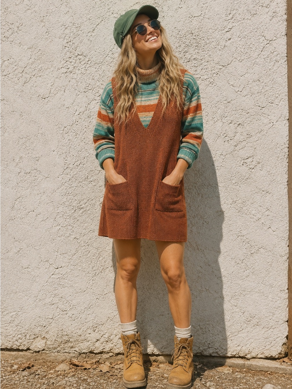 Free People FP Beach Sweater Knit Dress Relaxed Fit Boho Granola Girl Fall Vibes